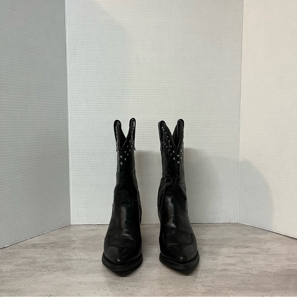 Harley Davidson Western Vintage Silver Studded Black Leather Cowgirl Boots - Picture 10 of 15